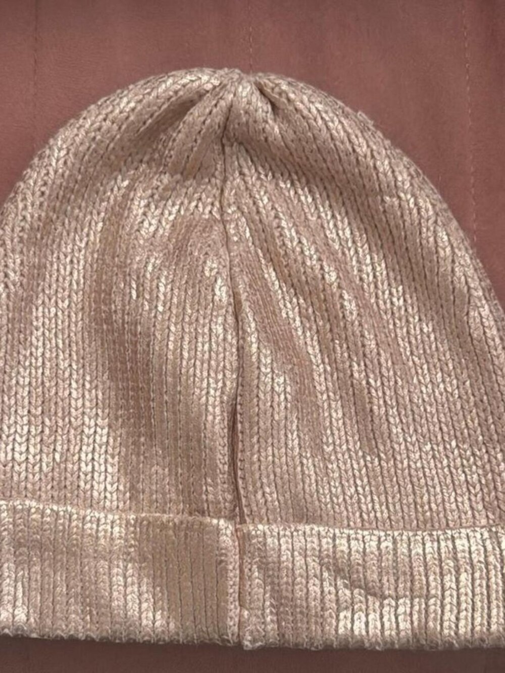 Metallic Rose Gold Beanie Hat One Size Knit Winter Cap - Picture 3 of 4